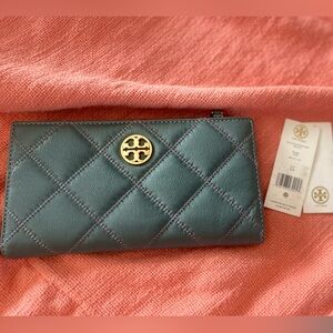 Tory Burch blue leather zip around wallet
